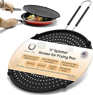 Splatter Screen for Frying Pan | USA Brand | 11-Inch Black, Fit Pans (6" to 11") Silicone Grease Splatter Guard for Frying Pan and Stove by Beckon Ware