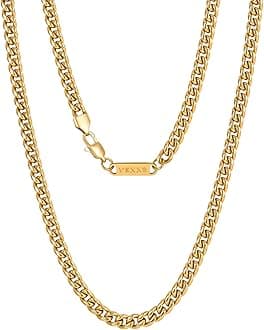VEXXS Men's Gold Chain, 18K Real Gold Plated Miami Cuban Link Chain, Durable No Color Fading 3mm 4mm 6mm Men’s Necklace Chain Urban Fashion Street Wear