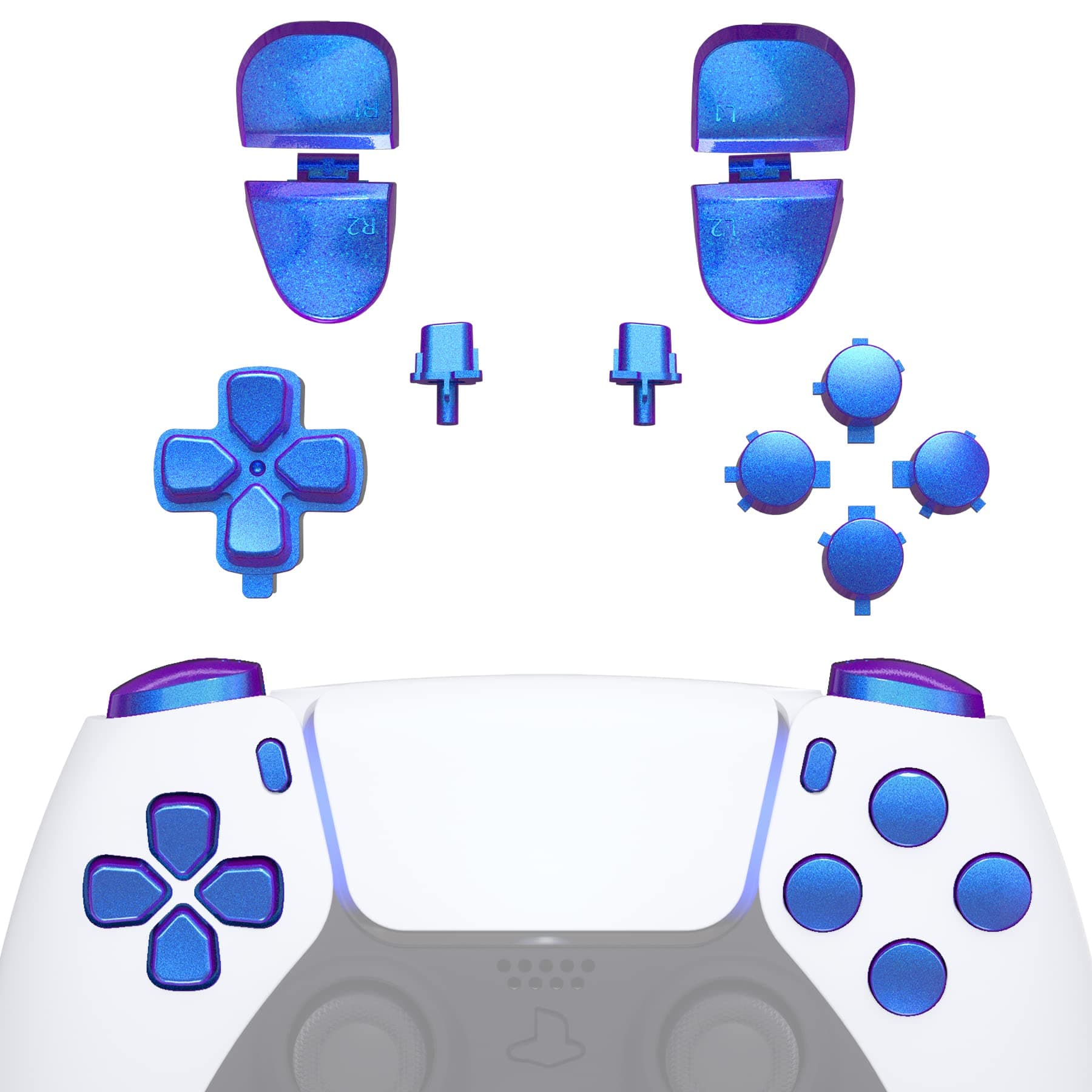 Replacement D-pad R1 L1 R2 L2 Triggers Share Options Face Buttons, Chameleon Purple Blue Full Set Buttons Compatible with ps5 Controller BDM-030 BDM-040 BDM-050 BDM-060 - NO Controller