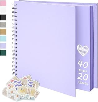7X7 Inch DIY Scrapbook Photo Album, Kraft Blank Paper Scrap Book 40 Pages Memory Book for Wedding Family, Light Purple
