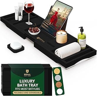 ROYAL CRAFT WOOD Premium Foldable Bathtub Tray Caddy - Wood Bath Tray for Tub, Bamboo Shelf, Expandable Bath Table Trays, Bathtub & Bathroom Accessories for New Home & Mothers, Birthday Gifts for Mom