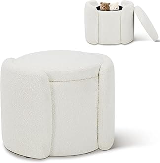 COLAMYCOLAMY Storage Ottoman, Multi-Functional Upholstered Footstool for Living Room, Bedroom, 20.97" x 16.93" x 16.73", Cream