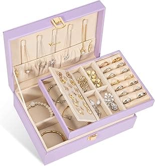 Voova Jewelry Box Organizer for Women Girls, 2 Layer Large Men Jewelry Storage Case, PU Leather Display Jewellery Holder with Removable Tray for Necklace Earrings Rings Bracelets,Vintage Gift,Lavender