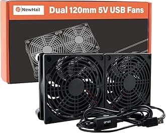 Quiet Dual 120mm USB Fan Dual-Ball Bearings, USB Fan 5V, with L/M/H 3-Degree Speed Controller High Airflow Cooling Fan for Router Modem Receiver DVR PlayStation Xbox TV Box