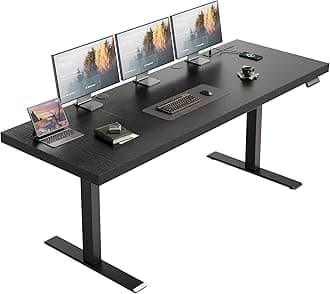 OffiGo 71 Inch Executive Electric Standing Desk, Height Adjustable Desk with Power Outlet & 1.38" Thick 3-Piece Desktop, Sit Stand Computer Desk for Home, Office, Conference Room, Black