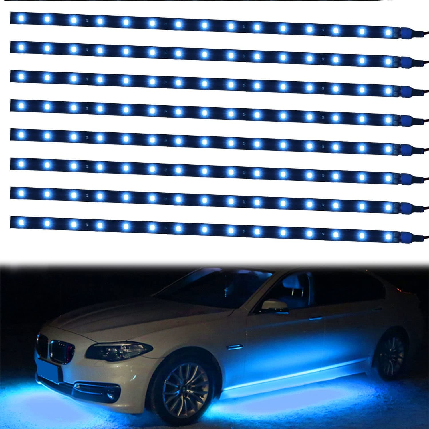 XT AUTO 8pcs 12V Super Bright 30cm 15 LED Flexible Waterproof LED Strip Light for Car Interior & Exterior Decoration DRL Day Running Light Or Boat Bus Garden