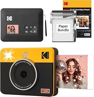 Mini Shot 3 Retro 3x3” Instant Digital Camera & Photo Printer, 38 Sheets, 2-in-1 Portable Print Camera, Bluetooth Smartphone Printer for iOS & Android, 4PASS Dye Sublimation, Yellow