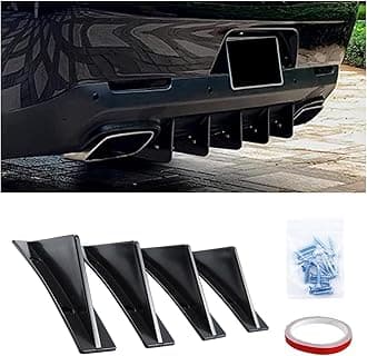Augeny 4PCS Car Rear Lower Bumper Wing Lip Diffuser, Anti-Crash Curved Shape Auto Shark Fin Spoiler Protector with Screws, Universal Rear Bumper Lip Diffuser Kit for Car SUV Truck (Curved/Black)