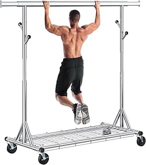 Gewudraw Heavy Duty Clothes Rack Load 630 lbs, Metal Rolling Clothing Rack With Sturdy Wheel And Shelves, Adjustable Portable Hanging Garment Rack For Clothes,Chrome Stainless Steel