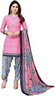 Readymade Indian Punjabi Style Crepe Patiala Salwar Suit with Dupatta for Women