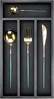 Ayiaren Wooden Silverware Drawer Organizer Tray Small Kitchen Utensil Holder for Drawer Narrow Flatware Organizers Divider Black Wood Cutlery Trays Bamboo Utensil Organizer Spoon and Fork Holder Tray