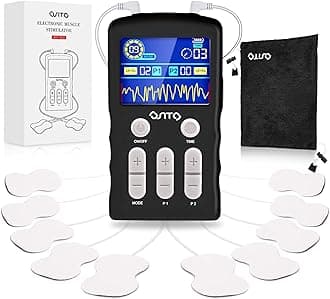 TENS Unit Machine (FSA or HSA Eligible) Dual Channel EMS Muscle Stimulator with 25 Modes 50 Intensities for Full Body Massage Therapy, Rechargeable Muscle Massager with 10 Electrodes Pads