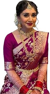 Women's Banarasi Saree Pure Kanjivaram Silk Saree Soft new ladies 2023 Design Wear Pattu Sarees Latest Cotton Party Sari collections With Blouse Piece for Wedding sadi (PARI 164 WINE)