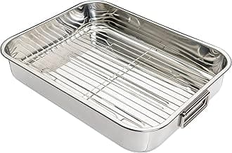 Roasting Tin with Rack, Stainless Steel Roasting Tin, Large, 43 x 31 cm, Silver