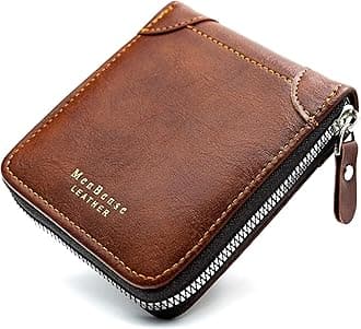 Wallets for Men, Leather Men Wallet with ID Window and Multi Card Slots, Secure Zipper Around Bifold Wallet for Mens(Brown)