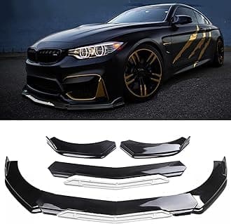 Universal Front Lip for Car,Glossy Black Front Bumper Lip, ABS Adjustable Sharp Corner Front Bumper Lip Splitter Protector Replacement for Most Vehicle (Glossy Black w/White)