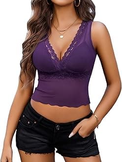 AvidloveMesh Top for Women Sexy Y2K Lace V-Neck Sheer See Through Going Out Cropped Tank Tops