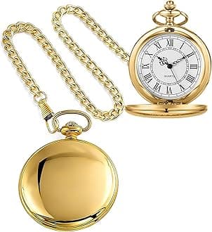 Smooth Pocket Watch Alloy Steel Quartz Roman/Arabic Numerals with 37cm Chain for Father's Day Xmas Best Gifts