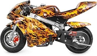 Mini Pocket Bike Motorcycle Gasoline Bike 40cc 4-Stroke EPA Engine Seat Padded (Yellow Flame)