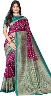 Satrani Women's Printed Poly Silk Saree with Unstitched Blouse Piece