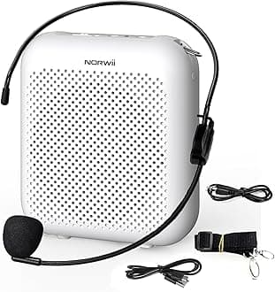 Norwii Bluetooth Voice Amplifier, Power Amplifiers, Portable Mini Wired Microphone Headset for Teacher Classroom & Outdoor Lectures, Teaching, Tour Guides, USB-C Rechargeable - 2000mAh, White