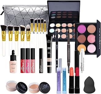 FantasyDayAll-in-one Makeup Set Holiday Gift | Full Makeup Kit for Women Essential Starter Bundle Include Eyeshadow Palette Lipstick Blush Cream Concealer Face Powder Eyeliner Mascara Lipgloss Brush