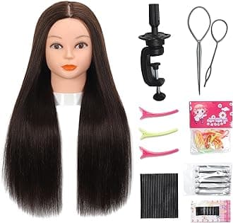 26”-28”Mannequin Head 80% Real Hair Manikin Head Cosmetology Doll Head for Styling Mannequin Head Human Hair (#4 Dark Brown)