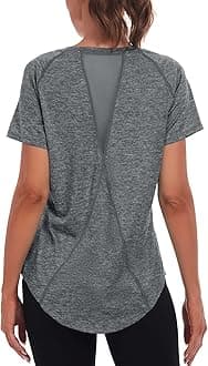 Women's Gym Shirts, Short Sleeve Lightweight Moisture Wicking Quick Dry Back Mesh Loose Fit Sports Tops for Ladies