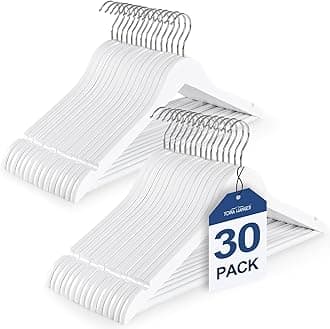 Wooden Coat Hangers 30 Pack, White Wood Suit Hangers with Non Slip Pants Bar, 360° Swivel Hook and Shoulder Notches for Camisole, Jacket, Pants, Smooth Finish Clothes Hangers -CT34W30