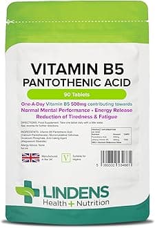 Lindens Vitamin B5 500mg Tablets | 90 Packaging | 8000% NRV Dose. Promote Mental Performance and Normal Metabolism, Fight Fatigue
