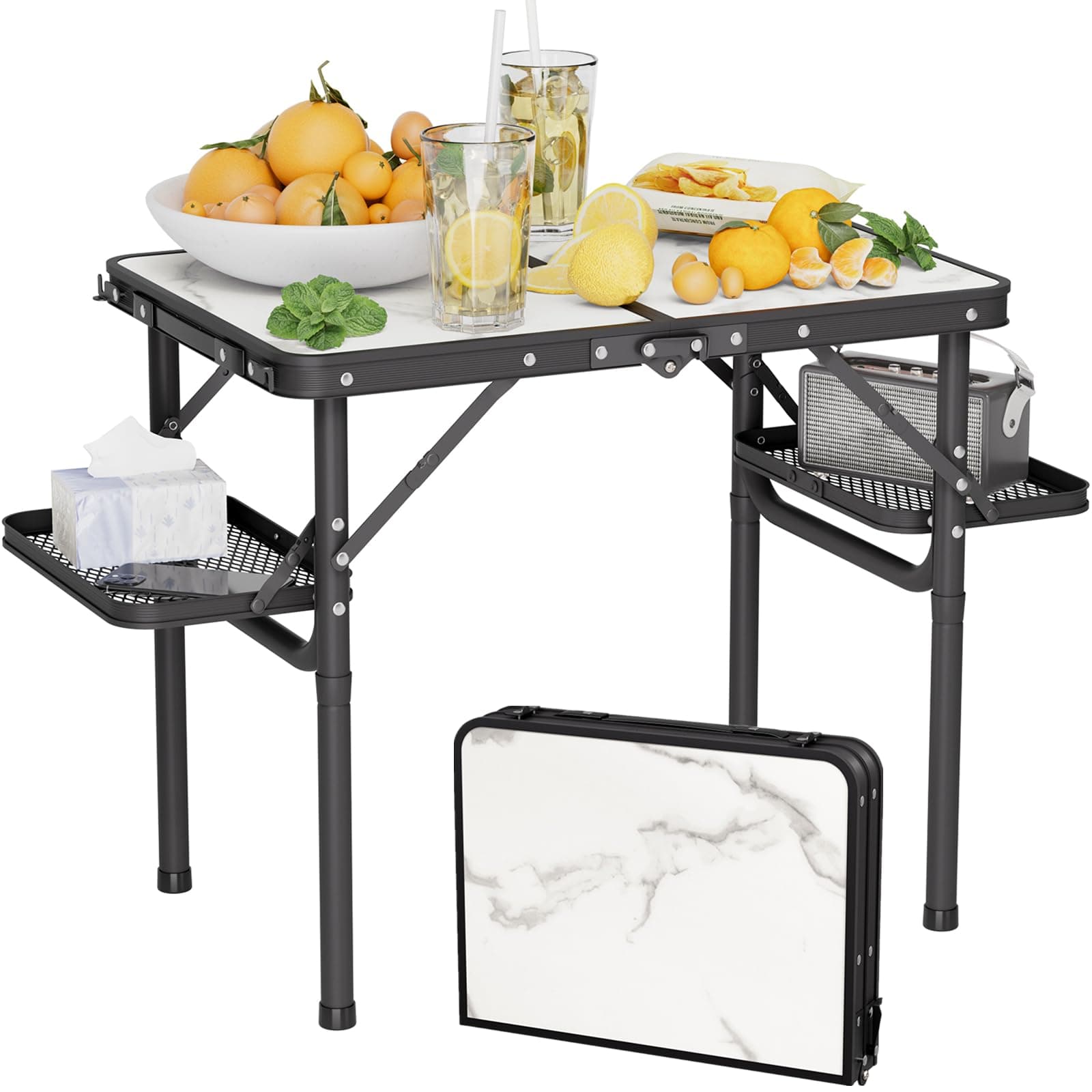 Small Camping Table Foldable 2ft, Folding Picnic Table with Side Racks, Folding Camp Table Portable Beach Table, Car Camping Essentials, Sturdy Light Aluminum, Gift for Father Husband