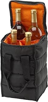 Handy Laundry Wine Carrier Tote Bag – 4-Bottle Pockets Capacity with Padded Insulation, Zipper Closure, and Carry Handles – Ideal for Travel, Picnics, and Beach Trips