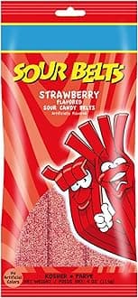 Snacktery Red Strawberry Sour Belts - Vibrant & Tangy Strawberry Sour Strips - Non GMO, Vegan & Kosher Strawberry Belts Candy - 4 Ounce Pack