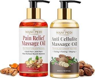 THE MANI PEDI ESSENTIALS Pain Relief & Anti Cellulite Massage Oil for Joint Pains, Toning, Shaping & Muscle Soreness. With Natural Healing of Ginger - 300ml Pack of 2
