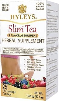 Hyleys Slim Tea 5 Flavor Assortment - Weight Loss Herbal Supplement Cleanse and Detox - 25 Tea Bags (6 Pack)