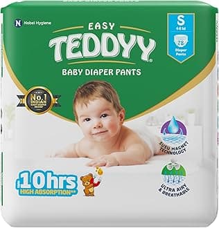 TEDDYY Baby Easy Pant Diapers Small 78 Count (Pack of 1), 4-8 kgs, 10 hrs Leak Protection, Anti - Bacterial