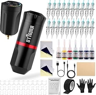 Stigma Wireless Rotary Tattoo Pen Kit - Tattoo Gun With 10 Ink Colors & 20 Cartridge Needles