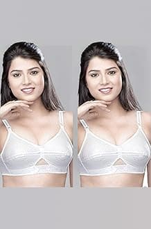 Shilpa 100% Cotton Non-Padded White Bra-Round Stiched with Nylon Belt/Strap.Colour:White/Cup Size:B(Pack of 2 Pieces)