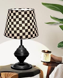 Homesake Black & White Checkered Table Lamp for Bedroom Side Table | Modern B...