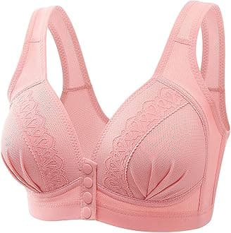 Daisy Bras, Lace Everyday Bras, Medium Elderly Women Front Button Bras Wireless Plus Size Seamless Plunge Comfortable Bra