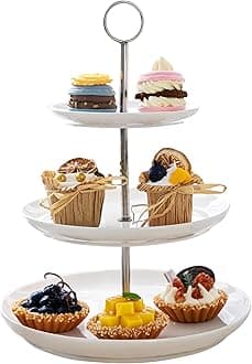 3 Tier Cupcake Stand- White Porcelain Cake Stand- Dessert Stand, Tiered Serving Trays for Parties