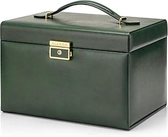 Vlando Velvet Jewelry Organizer Box for Women, Large Leather Jewelry Storage Box with Locked, Mirrored, 3 Drawer for Watch Necklace Ring Earring Storage, Gift for Girl Women and Mom - Dark Green