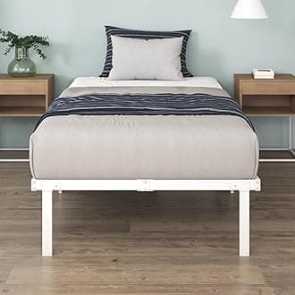 ZinusCaleb Single Bed frame - Bed 90x190 cm - 36cm Height - Metal bed frame with Underbed storage and steel slat support - Foldable bed - White Color