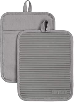KitchenAid Ribbed Soft Silicone Pot Holder 2-Pack Set, Grey, 7"x9"