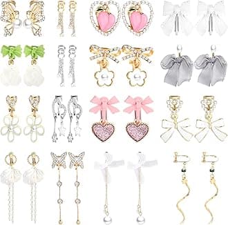 NEWITIN16 Pairs Clip On Earrings for Women Dangle Drop Earrings Multiple Cute Earrings Charming Fashion Earrings Non Piercing Clip on Earrings for Women