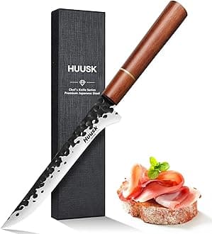 Huusk Boning Knife for Meat Cutting, 7 Inch Fillet Knives Hand Forged Carbon Steel Butcher Knife, Brisket Trimming Knives for Meat and Poultry Fish with Rosewood Handle Gift Box, Men's Christmas Gifts