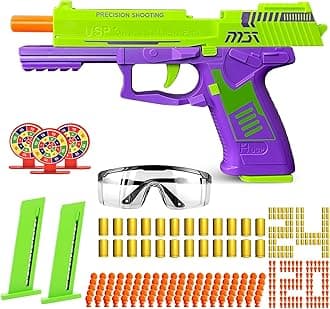 Toy Gun with Automatic Reloading Rebound Shell Ejecting and Soft Foam Blaster, Ideal for Shooting Games, Education Model Toys, Gift for Kids Boys Girls, Green&purple