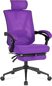 Misolant Ergonomic Office Chair with Footrest, Ergonomic Desk Chair with Adjustable 2D Lumbar Support, High Back Computer Chairs with Adjustable Headrest, Purple Comfortable Executive Office Chair