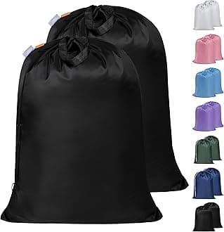 Polecasa Heavy Duty Large Laundry Bag with 130gsm Tear Resistant Fabric and Handles, Easy to Carry Durable Dirty Clothes Drawstring Bag, Perfect for College Dorm, Travel, 2 Pack 28”x36”, Black