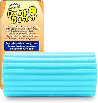 Scrub Daddy Damp Duster, Multipurpose Dusters for Cleaning - Wooden & Venetian Blind Cleaner Tool, Ridged Wet Dust Sponge for Skirting Board, Radiator, Blinds & Mirrors, Home Cleaning Products, Blue